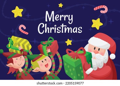 Christmas background Santa Claus hand drawn flat cartoon illustration