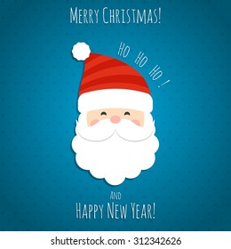 Christmas background with Santa Claus and the inscriptions Merry Christmas and Happy New Year! Ho-Ho-Ho! Vector illustration.