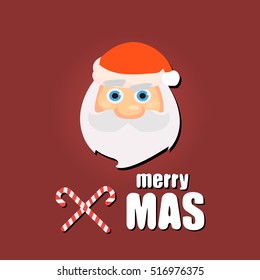 Christmas background with Santa Claus and the inscriptions Merry Christmas! Vector illustration.
