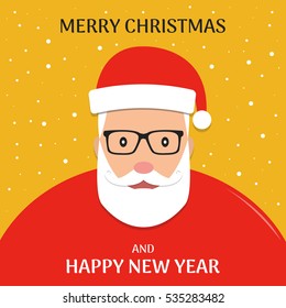 Christmas background with Santa Claus. Merry Christmas and Happy New Year wishes. Flat vector illustration.