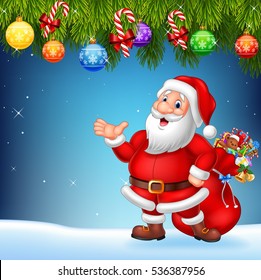 Christmas background with Santa Claus presenting