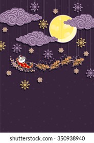 Christmas background with Santa Claus and reindeers