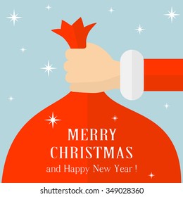 Christmas background with Santa Claus and sack of gifts,  illustration.