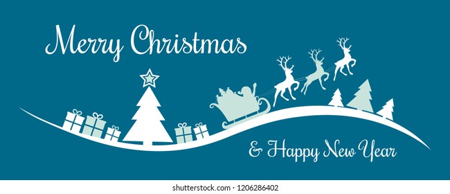 Christmas background with Santa claus, Christmas tree and reindeers. Vector.