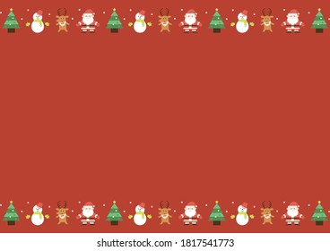 Christmas background with Santa Claus, tree, reindeer, snowman