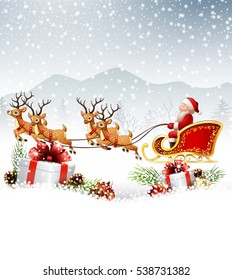 Christmas background with Santa Clause riding his reindeer sleight