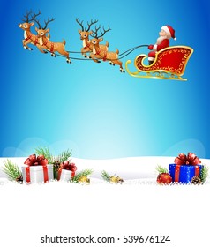 Christmas background with Santa Clause riding his reindeer sleight