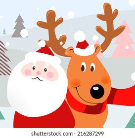christmas background with Santa and a deer