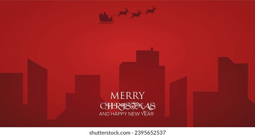 CHRISTMAS BACKGROUND SANTA AND DEER  RED VECTOR 