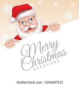 Christmas background with santa is holding the board