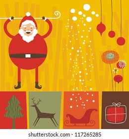 Christmas background with Santa and seasonal elements