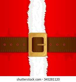 Christmas Background Of Santa Suit With Belt And Gold Buckle, Illustration.
