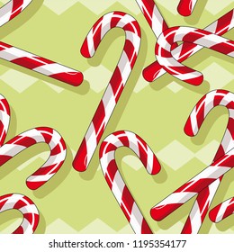 Christmas background, seamless, holiday texture, pattern. Lollipop and sweets. Vector illustration.