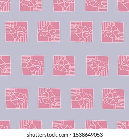 Christmas background, seamless pattern with cute cartoon hand drawn gift boxes.  
