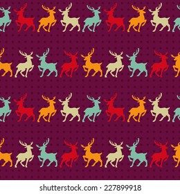 Christmas background, seamless pattern. Christmas decorations vintage elements reindeer seamless pattern postcard background. 