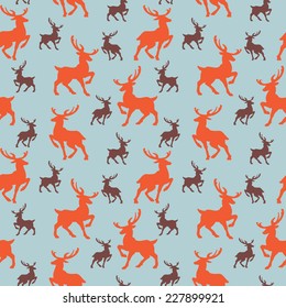 Christmas background, seamless pattern. Christmas decorations vintage elements reindeer seamless pattern postcard background. 