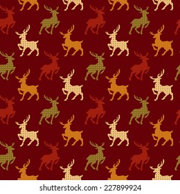 Christmas background, seamless pattern. Christmas decorations vintage elements reindeer seamless pattern postcard background. 