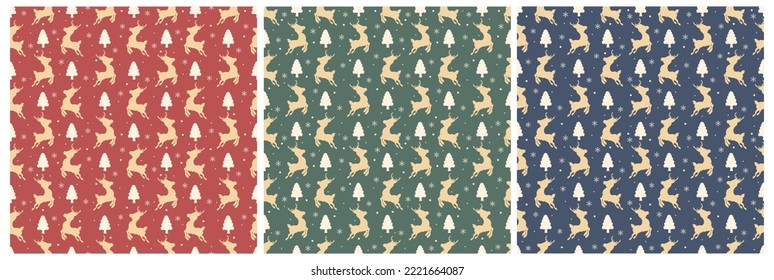 Christmas Background Seamless Pattern Design With Santa Claus, Tree, Snowman And Gifts in Template Hand Drawn Cartoon Flat Illustration