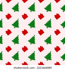 Christmas Background Seamless Pattern Design With Santa Claus, Tree, Snowman And Gifts in Template Hand Drawn Cartoon Flat Illustration