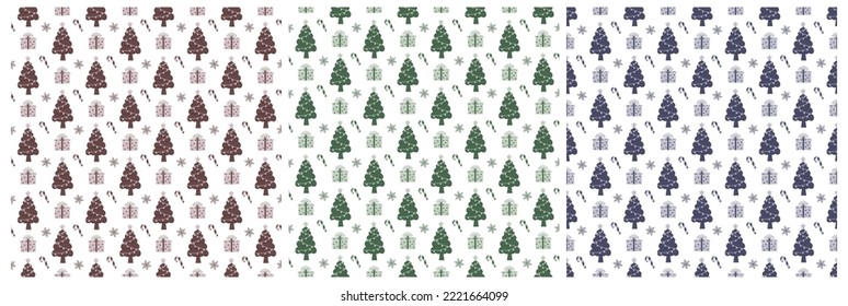 Christmas Background Seamless Pattern Design With Santa Claus, Tree, Snowman And Gifts in Template Hand Drawn Cartoon Flat Illustration