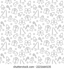 Christmas Background Seamless Pattern Design With Santa Claus, Tree, Snowman And Gifts in Template Hand Drawn Cartoon Flat Illustration
