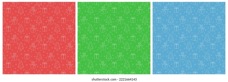 Christmas Background Seamless Pattern Design With Santa Claus, Tree, Snowman And Gifts in Template Hand Drawn Cartoon Flat Illustration