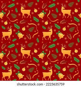 Christmas Background Seamless Pattern Design With Santa Claus, Tree, Snowman And Gifts in Template Hand Drawn Cartoon Flat Illustration