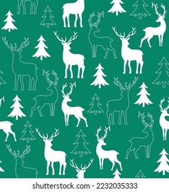 Christmas Background, seamless pattern with reindeer, tree, party set