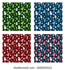 Christmas Background Seamless Pattern With Santa Claus, Tree, Socks, Snowman And Gifts For Landing Page, Wallpaper Or Decoration