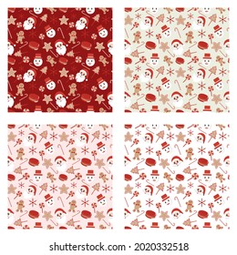 Christmas Background Seamless Pattern With Santa Claus, Tree, Socks, Snowman And Gifts For Landing Page, Wallpaper Or Decoration