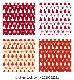 Christmas Background Seamless Pattern With Santa Claus, Tree, Socks, Snowman And Gifts For Landing Page, Wallpaper Or Decoration