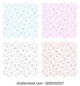 Christmas Background Seamless Pattern With Santa Claus, Tree, Socks, Snowman And Gifts For Landing Page, Wallpaper Or Decoration