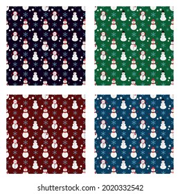 Christmas Background Seamless Pattern With Santa Claus, Tree, Socks, Snowman And Gifts For Landing Page, Wallpaper Or Decoration