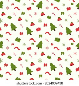 Fondo De Navidad Patrón Sin Precedentes Con Papá Noel, Árbol, Calcetines, Hombre De Nieve Y Regalos Para Aterrizar, Papel De Techo O Decoración
