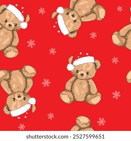 Christmas background Seamless pattern teddy bear new year print design background vector textile for kids fashion