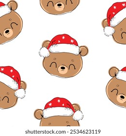 Christmas background Seamless pattern teddy bear new year print design background vector textile for kids fashion