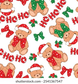 Christmas background Seamless pattern teddy bear new year print design background vector textile for kids fashion