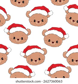 Christmas background Seamless pattern teddy bear new year print design background vector textile for kids fashion