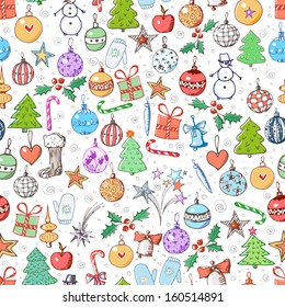 Christmas background. Seamless pattern. This endless background can be used for wallpaper, pattern fills, textile, web page background, surface textures. Vector illustration. 