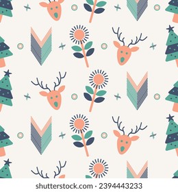 Christmas background seamless patterns with Scandinavian style. Nordic seamless pattern. Vector illustration.