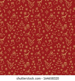 Christmas background, seamless tiling, great choice for wrapping paper pattern. Can be use for Christmas card design. Pattern with stylized doodle hand drawn Christmas Elements for print, web.