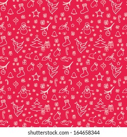 Christmas background, seamless tiling, great choice for wrapping paper pattern. Can be use for Christmas card design. Pattern with stylized doodle hand drawn Christmas Elements for print, web.