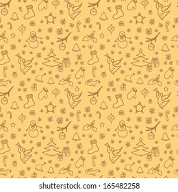 Christmas background, seamless tiling, great choice for wrapping paper pattern. Can be use for Christmas card design. Pattern with stylized doodle hand drawn Christmas Elements for print, web.