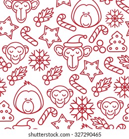 Christmas background, seamless tiling, great choice for wrapping paper pattern, Monkey outline icon