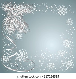 Christmas background with serpentine and snowflakes