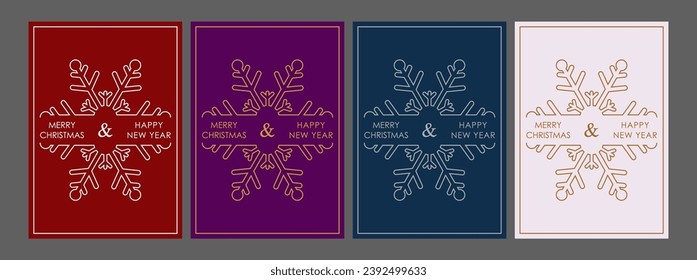 Christmas background. A set of colored Christmas cards with snowflakes. Creative template in a minimalistic style for greetings, invitations, flyers and creative ideas