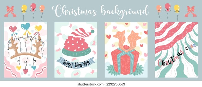 Conjunto de fondo de Navidad Diseño de estilo Doodle Se puede adaptar para una variedad de aplicaciones como decoración temática de Navidad, tarjetas de Navidad, impresiones digitales, scrapbook, postcard, diseños web 