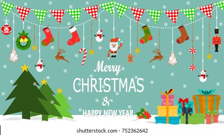 Christmas background. Set of Christmas elements.