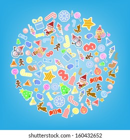 Christmas background with set of icons 