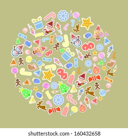 Christmas background with set of icons 